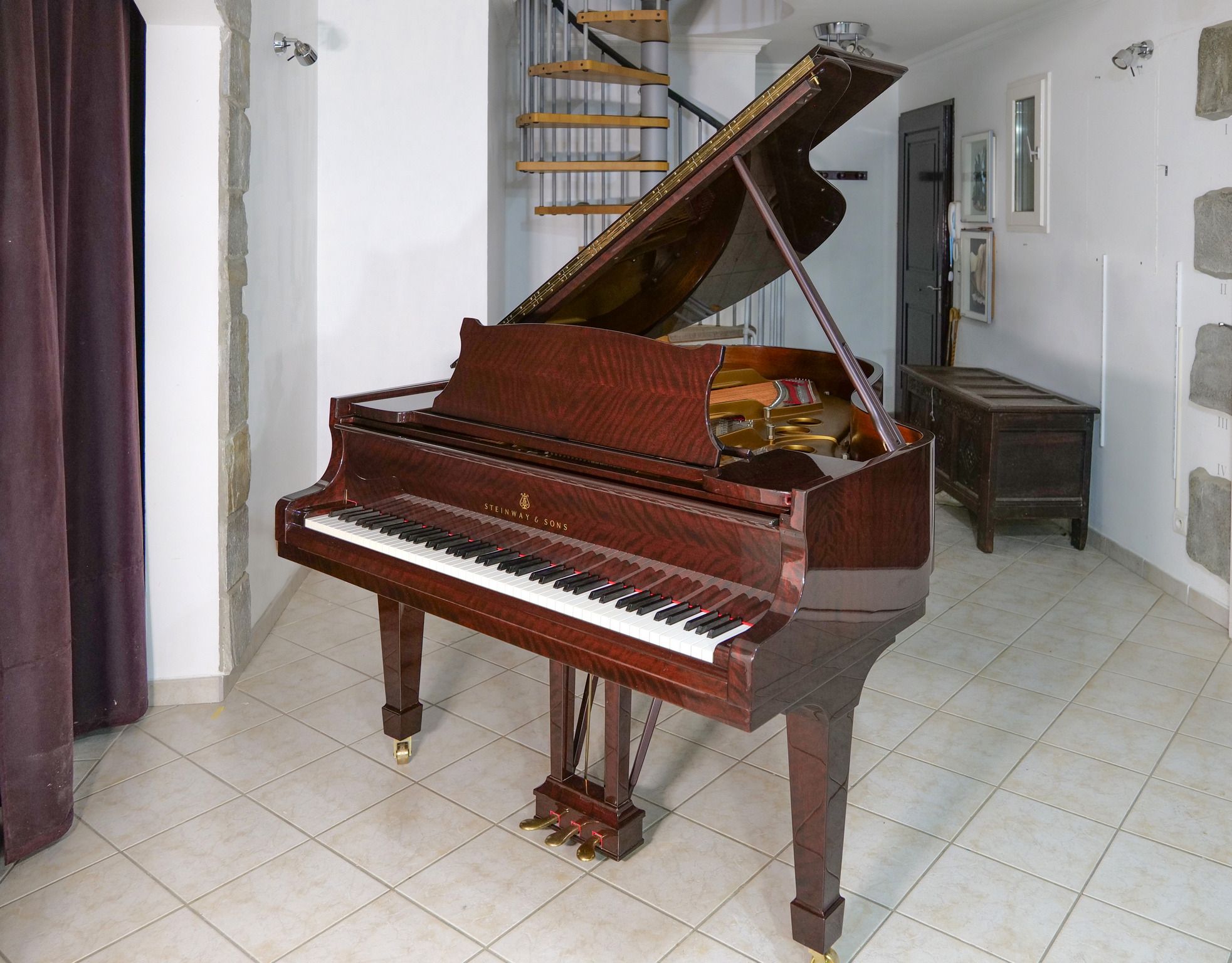 Polished mahogany finish detail